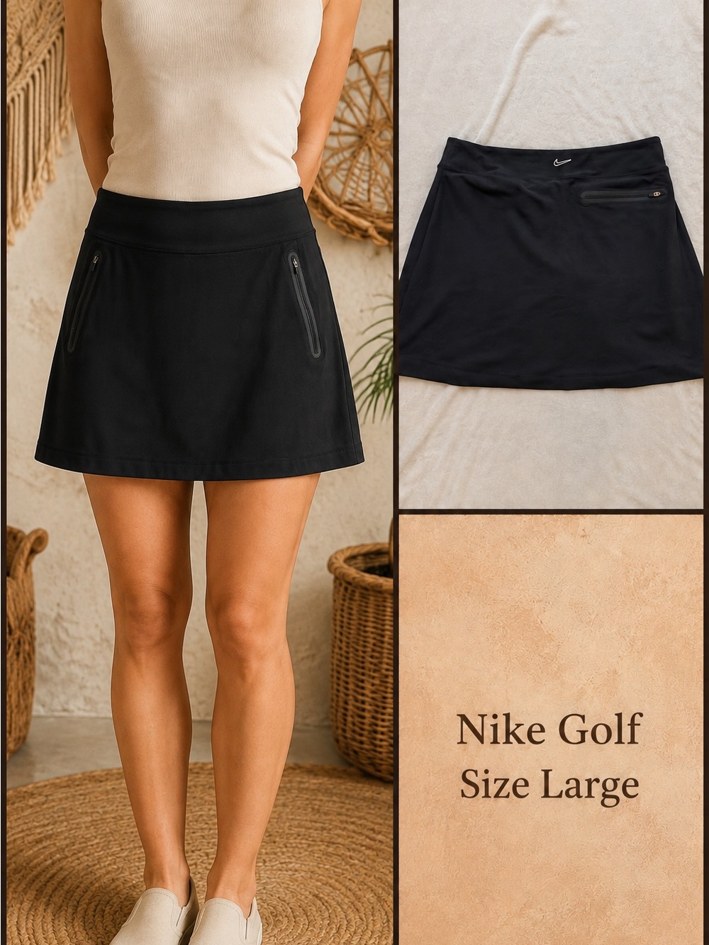 Nike Black A-Line Golf Skort with Zip Pockets